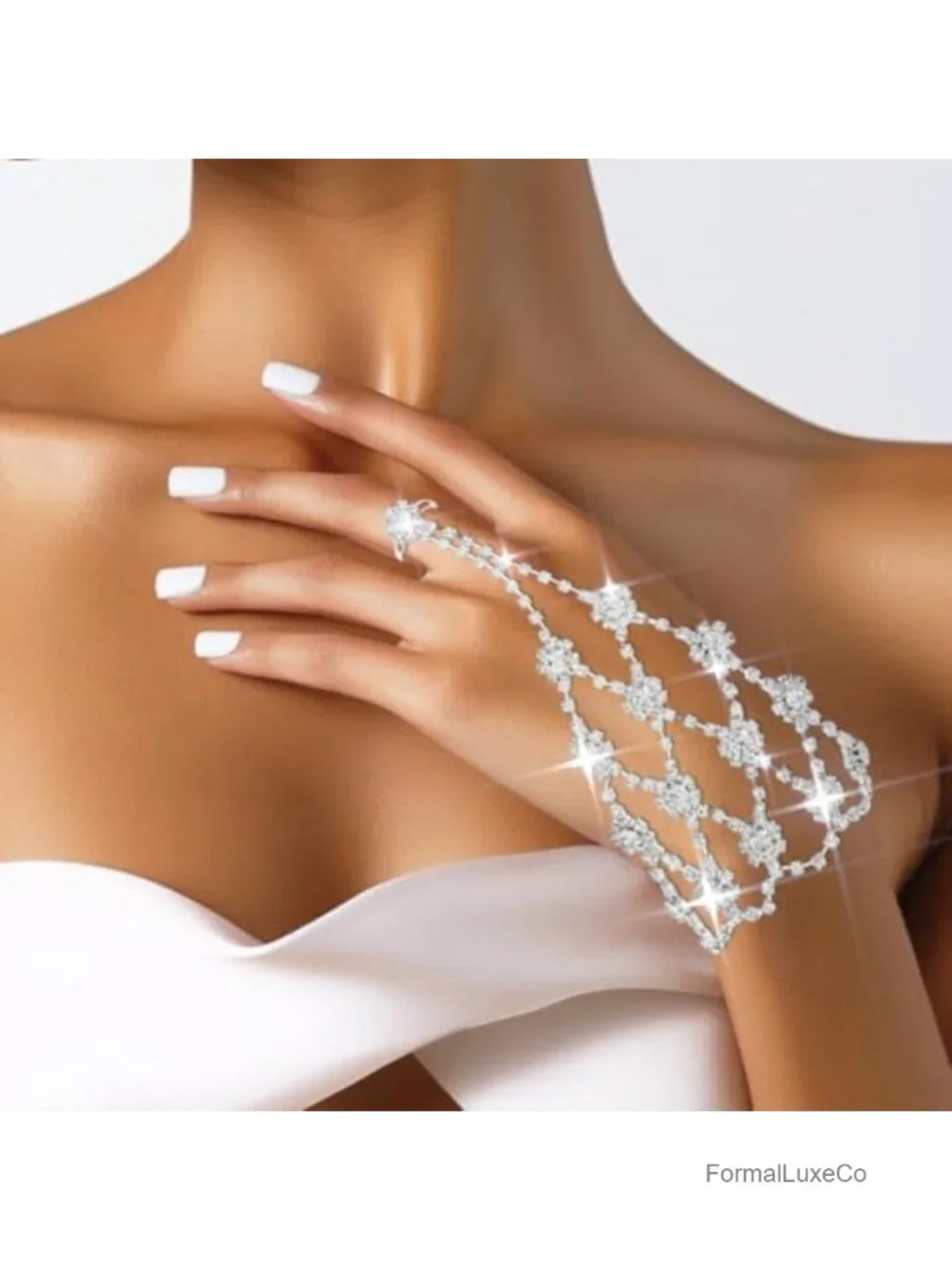 Rhinestone Fingerless Gloves Glitter Hand Chain Wedding Party Accessory